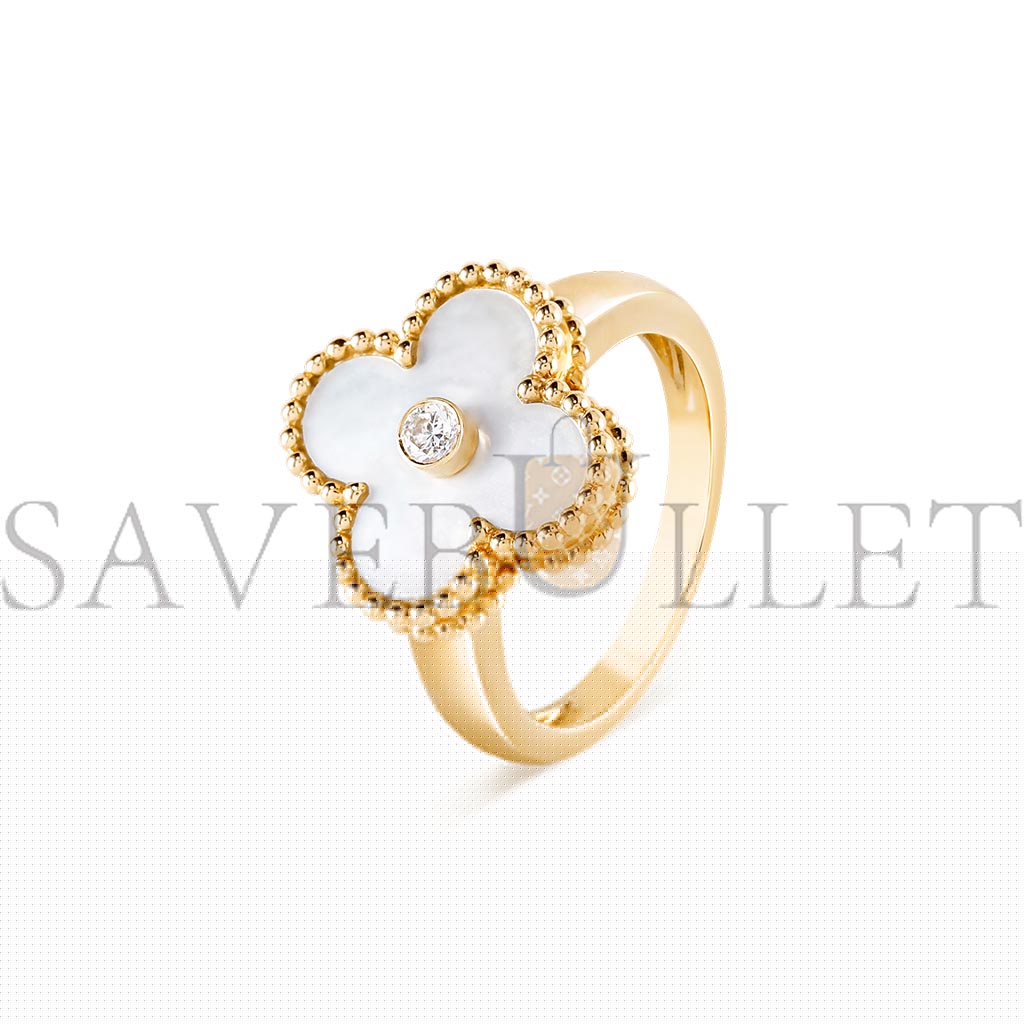 V*N CL*F arpels vintage alhambra ring - yellow gold, diamond, mother-of-pearl  vcara41100